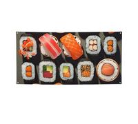 Grande bannière de nourriture sushi avec œillets - Décoration de fête - Pour intérieur et extérieur - Bannière pour événement, anniversaire - Petite taille