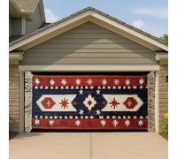Grande bannière de porte de garage à motif tribal - Rouge marine rustique du sud-ouest - Décoration extérieure durable - Décoration saisonnière - 397 x 180 cm