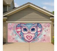Grande bannière de porte de garage avec cœur patriotique et amour rose, grande bannière d'hiver américaine, décoration de fond de fête saisonnière en plein air, 397 x 180 cm