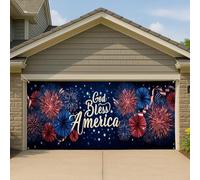 Grande bannière de porte de garage avec feux d'artifice patriotiques contemporains, audacieuses et contemporaines, décoration de fête du 4 juillet, décoration de fête du 4 juillet, 397 x 180 cm