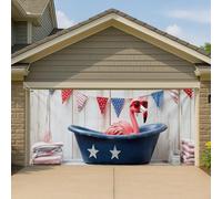 Grande bannière de porte de garage avec flamant rose patriotique - Décoration d'été intérieure et extérieure - 397 x 180 cm