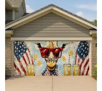 Grande bannière de porte de garage patriotique, décoration d'été amusante pour garage, animaux rétro avec boissons au citron, décoration de fête en plein air, 397 x 180 cm