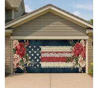 Grande bannière de porte de garage patriotique florale vintage de ferme - Décoration intérieure et extérieure - Décoration de fond pour l'été et le jour de l'indépendance - 400 x 180 cm