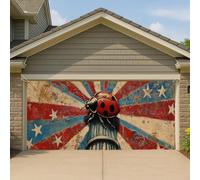 Grande bannière de porte de garage vintage patriotique coccinelle, couverture de garage rustique steampunk, décoration de fête en plein air d'été, 397 x 180 cm
