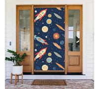 Grande bannière de porte « Welcome Spring » à suspendre - Motif fusée dans l'espace - Panneau de bienvenue - Panneau de bienvenue pour porte et fenêtre - Décoration extérieure saisonnière