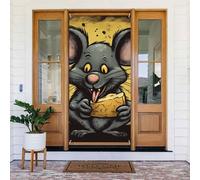 Grande bannière de porte « Welcome Spring » - Rat Eats a Piece of Cheese - Panneau de bienvenue - Panneau de bienvenue - Pour porte et fenêtre - Décoration extérieure saisonnière