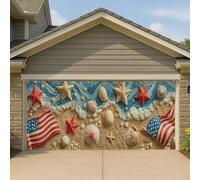 Grande bannière décorative 3D pour porte de garage, plage patriotique, étoile de mer, décoration d'intérieur, drapeau d'été, thème célébration, 400 x 180 cm