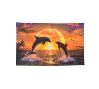 Grande bannière décorative avec imprimé dauphins du coucher de soleil pour intérieur et extérieur, dortoir, bar, fête extérieure, toutes saisons, 0,9 x 1,5 m