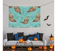 Grande bannière décorative de fête, bannière murale personnalisée à suspendre pour anniversaire, cour, bannière de loutres amoureuses, arrière-plan pour photographie 119 x 180 cm