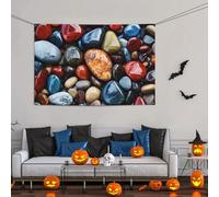 Grande bannière décorative de fête, bannière murale personnalisée à suspendre pour anniversaire, cour, bannière avec pierres de couleur hippie pour photographie 119 x 180 cm