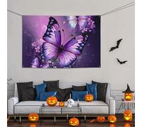 Grande bannière décorative de fête, bannière murale personnalisée à suspendre pour anniversaire, cour, beau papillon violet, arrière-plan de photographie pour mariage, fête d'anniversaire - 119 x 180