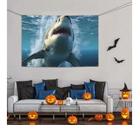 Grande bannière décorative de fête, bannière murale personnalisée à suspendre pour anniversaire, cour, beau requin pour photographie de mariage, fête d'anniversaire - 119 x 180 cm