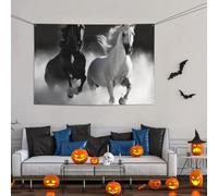 Grande bannière décorative de fête, bannière murale personnalisée à suspendre pour anniversaire, cour, drapeau noir et blanc, chevaux, fête en cours d'exécution, arrière-plan pour photographie