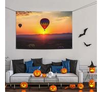 Grande bannière décorative de fête, bannière murale personnalisée à suspendre pour anniversaire, cour, montgolfière, coucher de soleil, fond de photographie 119 x 180 cm