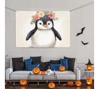 Grande bannière décorative de fête, bannière murale personnalisée à suspendre pour anniversaire, cour, drapeau de cour, pingouin portant des fleurs, fond de photographie, 119 x 180 cm pour décoration