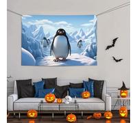 Grande bannière décorative de fête pingouin Antarctique Ice 119,4 x 180,3 cm, bannière murale personnalisée à suspendre pour anniversaire, cour, drapeau, fête, photographie, arrière-plan pour mariage