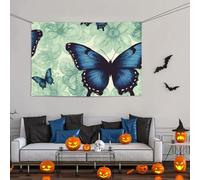 Grande bannière décorative de fête, toile de fond murale personnalisée à suspendre pour anniversaire, cour, drapeau de cour, motif papillon bleu, fond de photographie de fête, 119 x 180 cm