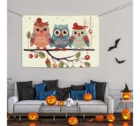 Grande bannière décorative de fête, toile de fond murale personnalisée, bannière d'anniversaire, drapeau de cour, chouettes de Noël mignonnes sur une branche, fond de photographie 119 x 180 cm