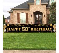 Grande bannière décorative « Happy 50th Birthday » - Noir et doré - 3 x 0,5 m