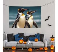 Grande bannière élégante en forme de pingouin - Décoration de fête - 119 x 180 cm - Toile de fond murale personnalisée pour anniversaire, cour, drapeau de fête, photographie de fond pour mariage