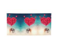 Grande bannière en vinyle avec motif éléphant et cœur rouge pour décoration de fête intérieure et extérieure