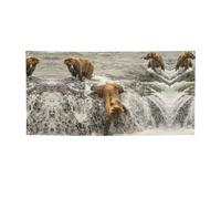 Grande bannière en vinyle imprimée avec ours pêchant la rivière et les poissons pour décoration de fête intérieure et extérieure