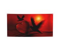 Grande bannière en vinyle personnalisée avec motif cœur et oiseau pour décoration de fête intérieure et extérieure
