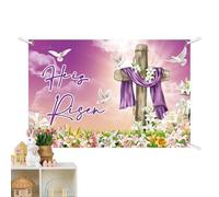 Grande bannière « He Is Risen » - Toile de fond de Pâques - 120 x 80 cm - Décoration murale de printemps - Décoration d'intérieur festive - Idéale pour l'église, les célébrations de Pâques et la