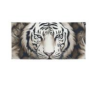 Grande bannière murale à motif de tête de tigre blanche personnalisée avec œillets - Toile de fond pour fête d'anniversaire, mariage, extérieur et intérieur - Taille M