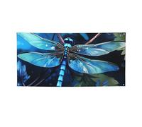 Grande bannière murale à suspendre avec œillets - Motif libellule bleue - Décoration pour fête d'anniversaire, mariage, extérieur et intérieur - Petite taille