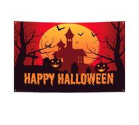 Grande bannière murale d'Halloween avec citrouilles et fantômes emblématiques pour fond de fête, tissu en polyester avec œillets métalliques pour une suspension facile à l'intérieur ou à l'extérieur