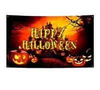 Grande bannière murale d'Halloween avec citrouilles et fantômes emblématiques pour fond de fête, tissu en polyester avec œillets métalliques pour une suspension facile à l'intérieur ou à l'extérieur