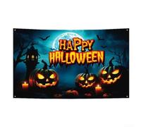 Grande bannière murale d'Halloween avec citrouilles et fantômes emblématiques pour fond de fête, tissu en polyester avec œillets métalliques pour une suspension facile à l'intérieur ou à l'extérieur