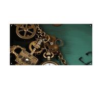 Grande bannière Steampunk Watches Keys And Chainsb - 120 x 60 cm - À suspendre au mur - Bannière de fond pour fête d'anniversaire, extérieur et intérieur