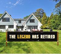 Grande bannière « The Legend Has Retired » - Décoration de fête de retraite - Noir et doré - 3 x 0,5 m