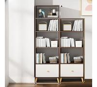 Grande bibliothèque de rangement avec portes fermées et dossier haut - Étagère d'angle polyvalente - Pieds en bois robuste et présentoir assorti (marron, 150 cm + 180 cm)