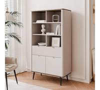 Grande bibliothèque sur pied NAVANI 90 cm avec étagères et tiroir Bibliothèque avec étagères Bibliothèque Cachemire + Noyer Debout Système Soft-Close Espace de rangement Armoire striée avec poignées d