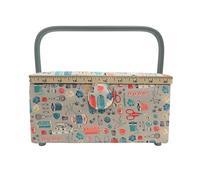 Grande boîte à couture en bois doublée en tissu avec 8 compartiments, organiseur à épingles et boîte de rangement avec poignée et plateau, P12, taille M