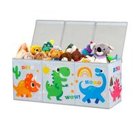 Grande Boîte à Jouets avec Couvercle pour Enfants, Coffre de Rangement Pliable Oxford avec Poignée, Imperméable Anti-poussière Boîte de Rangement pour Filles Garçons, 96×32×40 cm (Dinosaure Gris)