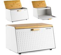 Grande Boîte à Pain Blanc en Acier avec couvercle en bambou pour Stockage à Pain