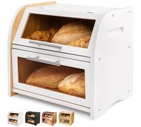 Grande Boîte à Pain Élégante en Bambou avec Deux Étagères, Ouvertures Transparentes et Fentes d'Aération pour Garder le Pain, les Viennoiseries etc Bien Frais. 40 x 26 x 37 à Monter Soi-Même