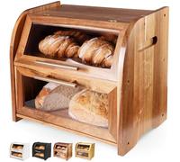 Grande Boîte à Pain Élégante en Bambou avec Deux Étagères, Ouvertures Transparentes et Fentes d'Aération pour Garder le Pain, les Viennoiseries etc Bien Frais. 40 x 26 x 37 à Monter Soi-Même