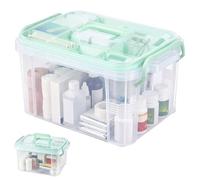 Grande boîte à pharmacie à 2 étages pour premiers secours pour sirops | Peut contenir 150 ml de sirop droit, plateau anti-basculement à 2 niveaux, inventaire visuel en 1 seconde vert transparent