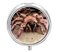Grande boîte à pilules mexicaine rose tarentule portable avec 3 compartiments et petit miroir de voyage pour poche ou sac à main, organisateur de médicaments rond décoratif pour vitamines