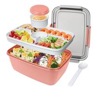 Grande boîte à salade de 2 000 ml pour adultes, bol à salade anti-fuite avec plateau à 5 compartiments, couvercle, pots à vinaigrette, couverts pour le travail, le pique-nique, les aliments, les