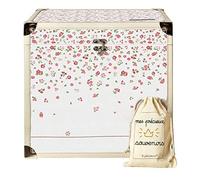 Grande boite à souvenirs 35x35x35 cm avec un pochon coton pour bébé et enfant (Fleurs - rose/vert)