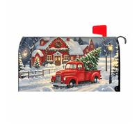 Grande boîte aux lettres de Noël magnétique surdimensionnée rouge, maison de camion, scène d'hiver, emballages de boîte aux lettres décorative extérieure sur le thème des vacances, pour la maison, le