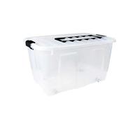 Plast Team 22270800 Pratique Tirer Le Long Grande boîte empilable 85 l avec roulettes et poignée Pliable