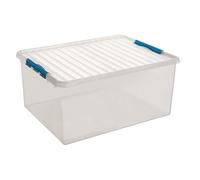 Grande boite de rangement plastique transparent (H)380x(L)800x(l)500mm fermeture bleu (SUNWARE Qline Box 120L)