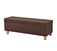 Grande boîte de rangement pliable beige avec pieds en bois - Pouf carré multifonction avec couvercles amovibles - 120 x 40 x 42 cm
